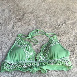 Becca Delilah Green Crochet Trim Halter adjustable bikini Top Size S